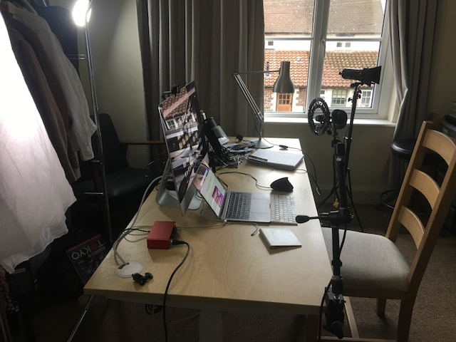 Elgato Key Lights flanking laptop