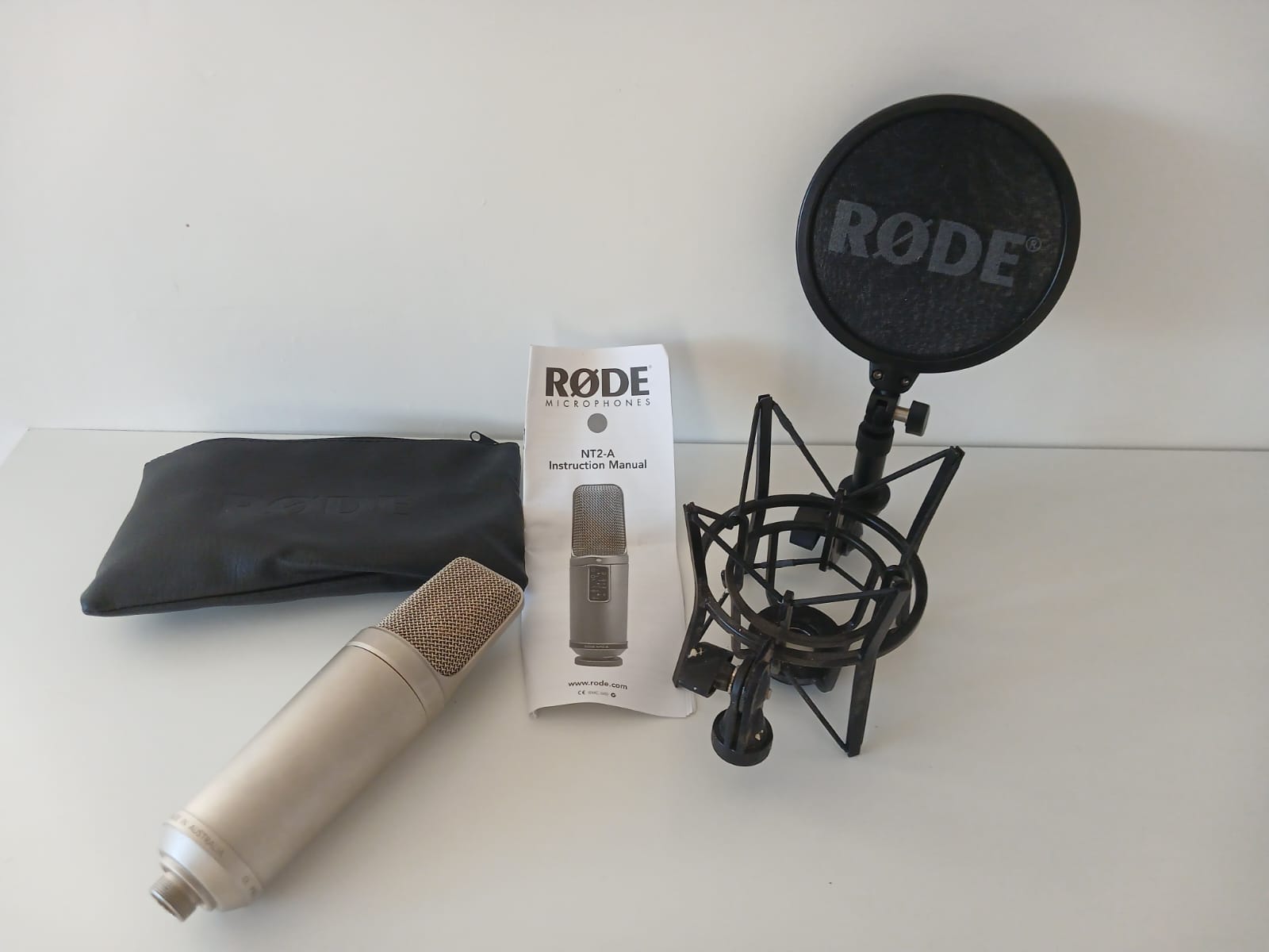 Rode NT2-A microphone with shock mount, pop filter, pouch and manual
